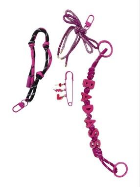 4pc Pink 'BADASS' Purse Bag Charm Keychain and Strap Set
